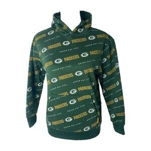 NFL Boy's Hoodie Green Logo Pattern Green Bay Packers Front Pocket Size Large